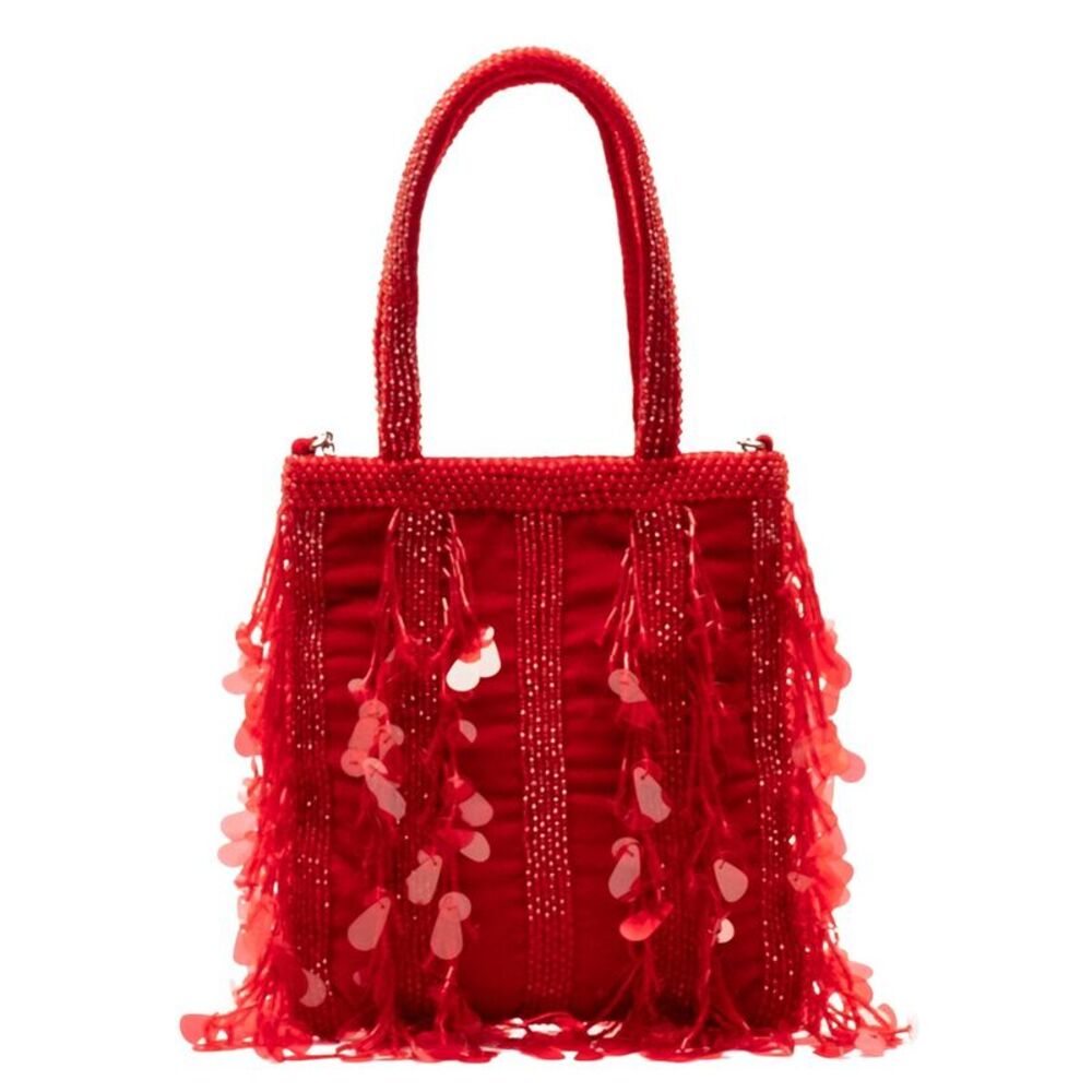 Frances Valentine Gatsby Mini Velvet Tote, Red